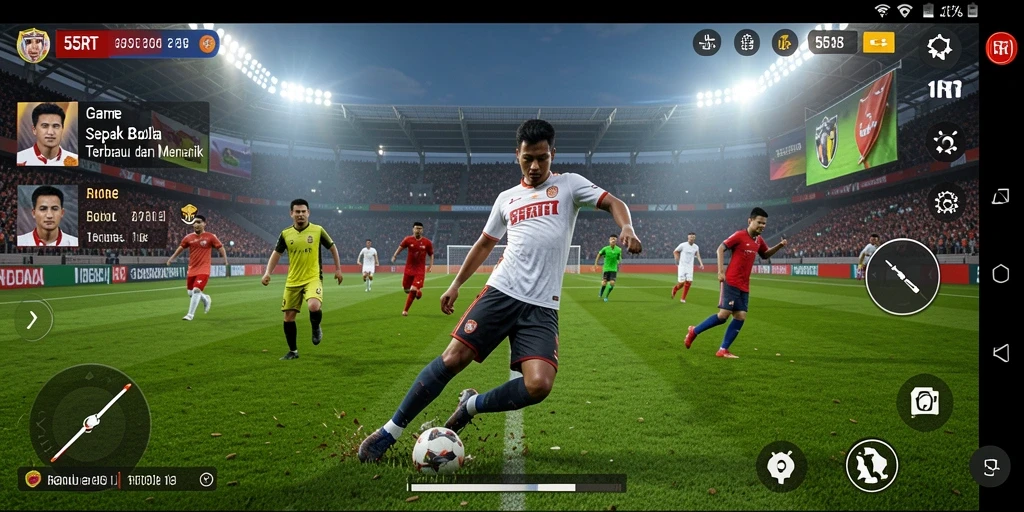 Tampilan gameplay 55RT yang realistis dan menarik saat bermain sepak bola.