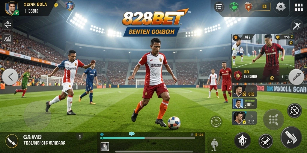 Tampilan gameplay seru dalam 828BET dengan aksi sepak bola yang mendebarkan.