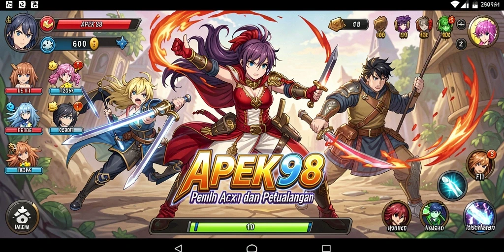 Tampilan gameplay APEK88 dengan karakter anime yang penuh aksi.