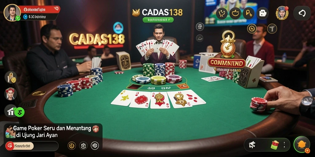 Screenshot utama CADAS138 menampilkan aksi seru di meja poker.