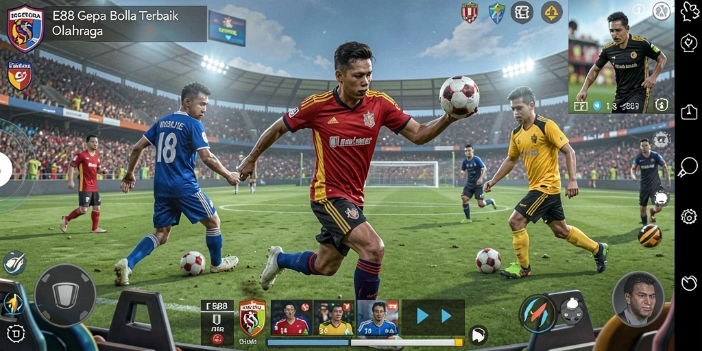Screenshot gameplay E88 yang menampilkan aksi pertandingan sepak bola.