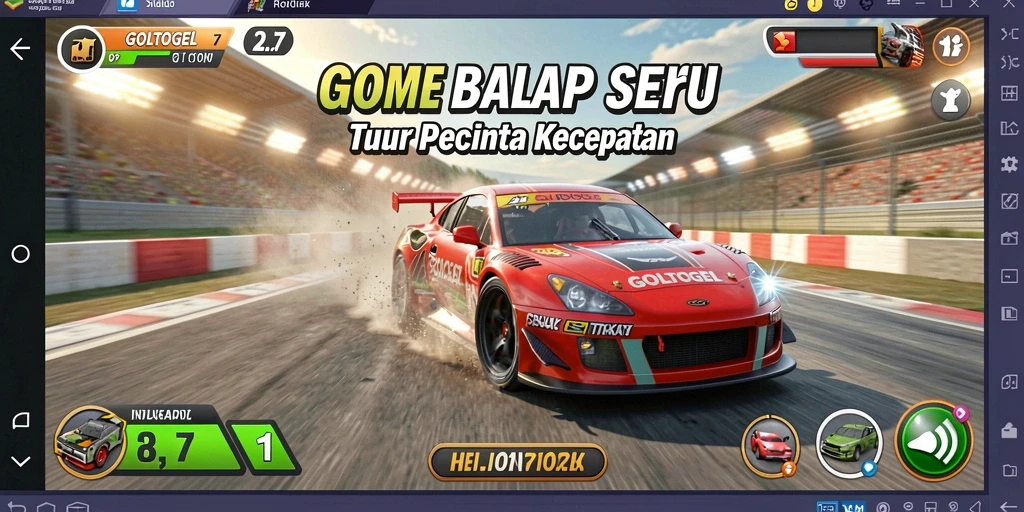 Tampilan gameplay GOLTOGEL yang penuh aksi di lintasan balap.