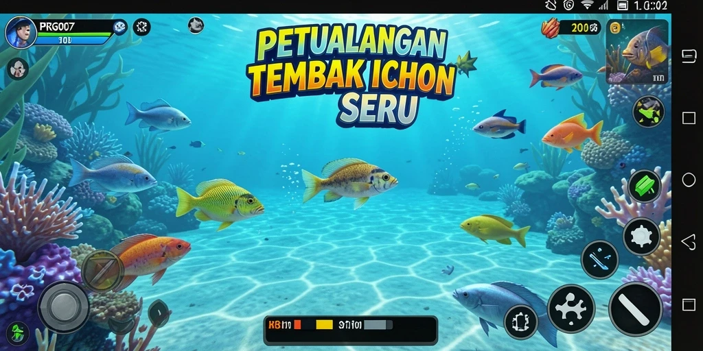 Tampilan gameplay PRG007 yang penuh warna dan seru saat menembak ikan.