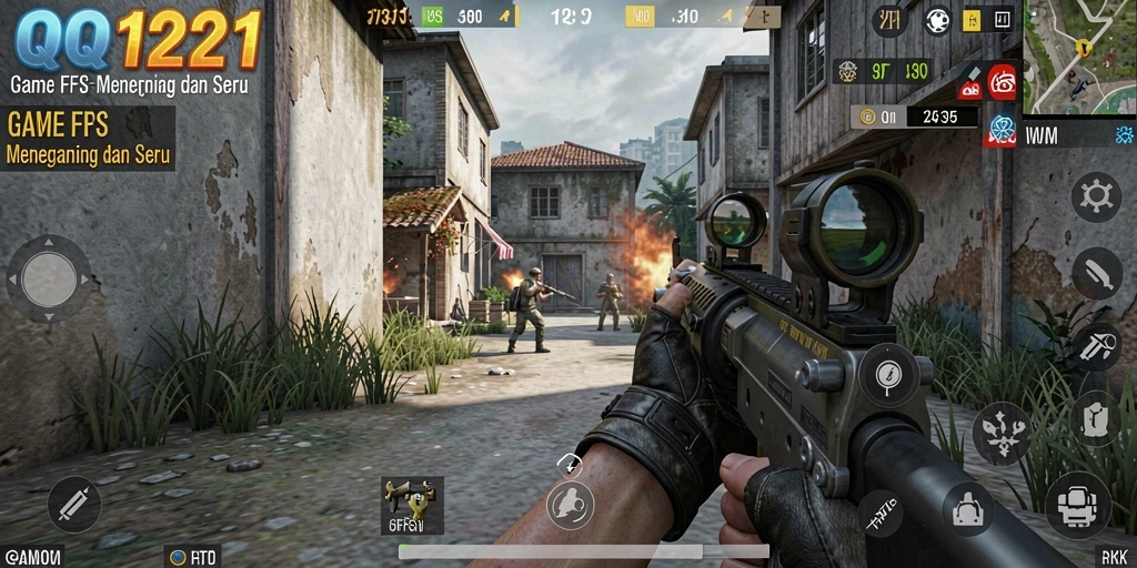 Screenshot utama QQ1221 menampilkan momen menegangkan dalam gameplay FPS.