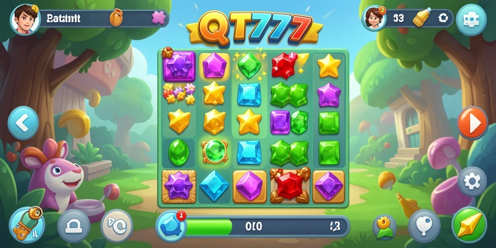 Screenshot QT777 menunjukkan gameplay seru Match-3.