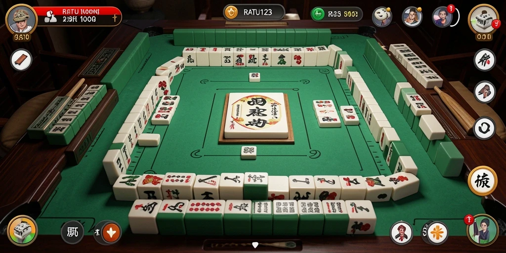 Screenshot gameplay RATU123 menampilkan antarmuka yang menarik dan ubin Mahjong berwarna-warni.