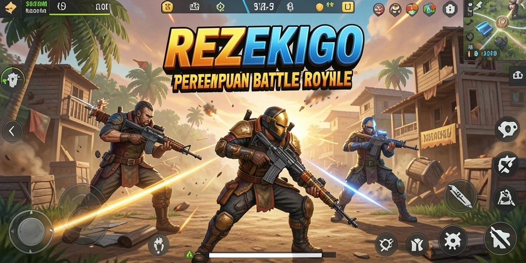 Tangkapan layar gameplay seru dalam REZEKIGO menampilkan intensitas Battle Royale.