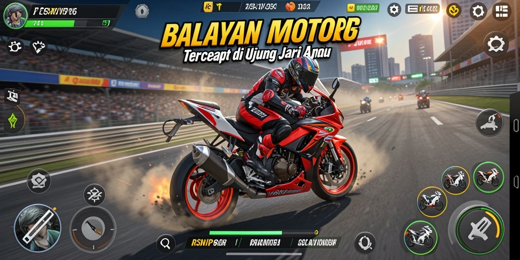 Tampilan gameplay RSNVIP6 yang mendebarkan saat balapan motor.