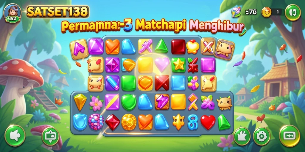 Tampilan menarik dari gameplay SATSET138 yang penuh warna dan tantangan Match-3.