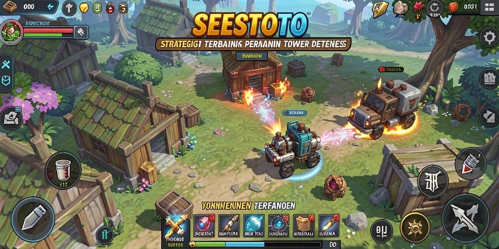 Gameplay seru SESETOTO dengan menara strategis melawan musuh.