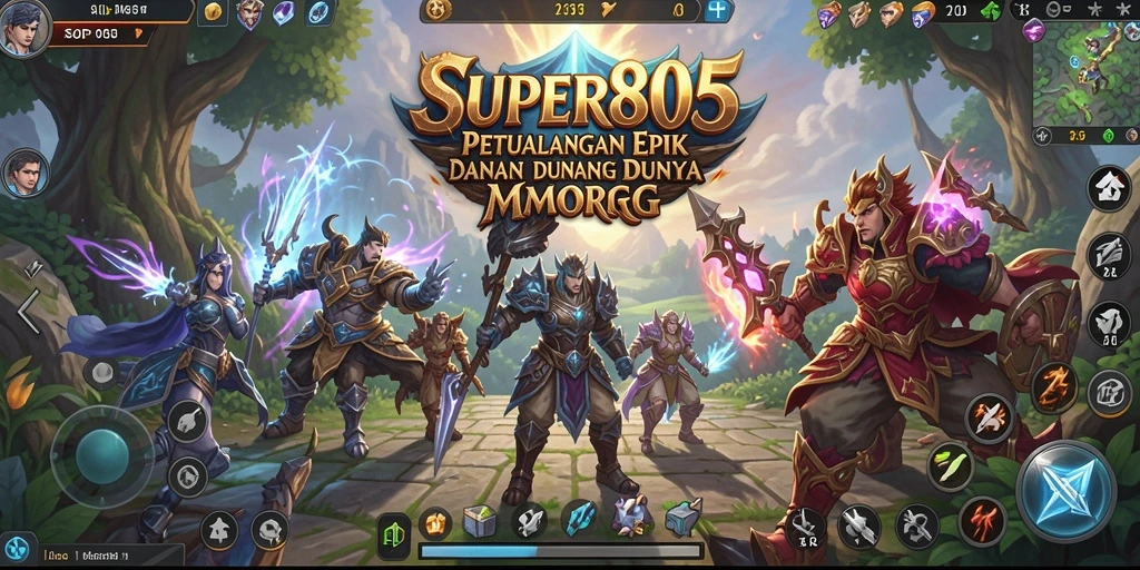 Tangkapan layar gameplay SUPER805 menampilkan aksi pertempuran seru dalam MMORPG.